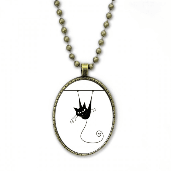 Climb Rail Black Cat Halloween Animal Necklace Vintage Chain Bead Pendant Jewelry Collection