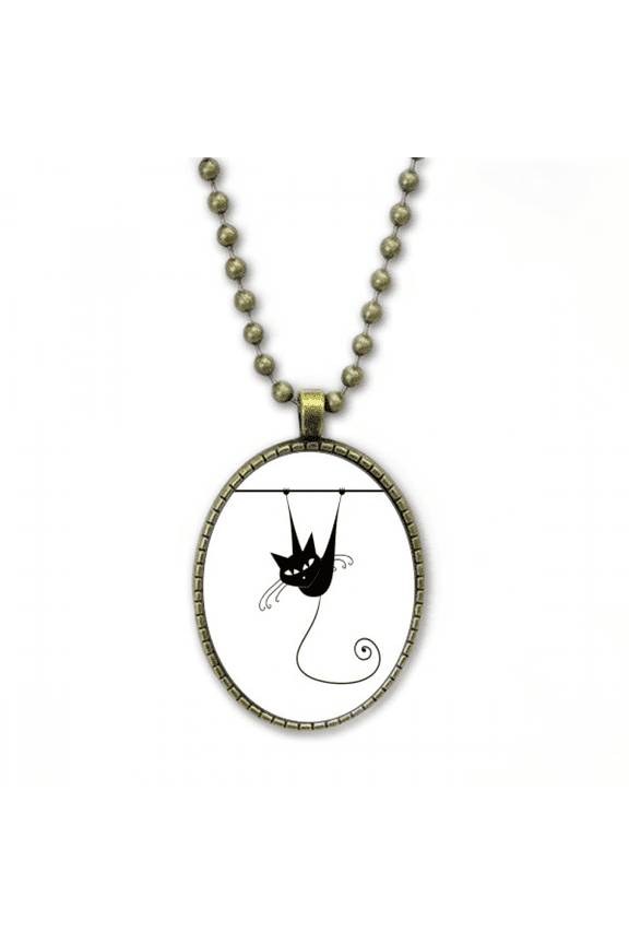 Black Cat Halloween Animal Necklace Vintage Chain Bead Pendant Jewelry Collection