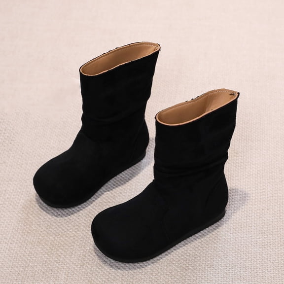 Gamivast Girls' Slouchy Ankle Boots Comfortable Faux Suede Flat Ruched Booties Minimalist Slip On Cozy Winter Fall Shoes Classic Daily Footwear for Kids