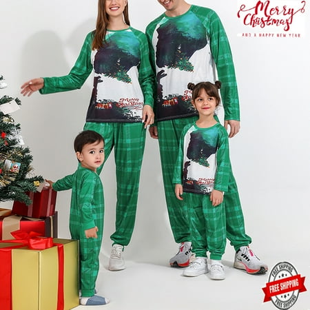 

New Christmas Pajamas For Family Christmas Tree Letter Dog Print Plaid Christmas Family Sleepwear