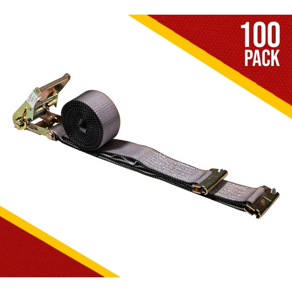 (100 Pack) 2'' x 16' E Track Straps w/ Spring E-Fittings - Grey Ratchet Etrack Straps w/ Heavy Duty 4000 lbs Breaking Strength for Enclosed Trailers, Trucks & Vans