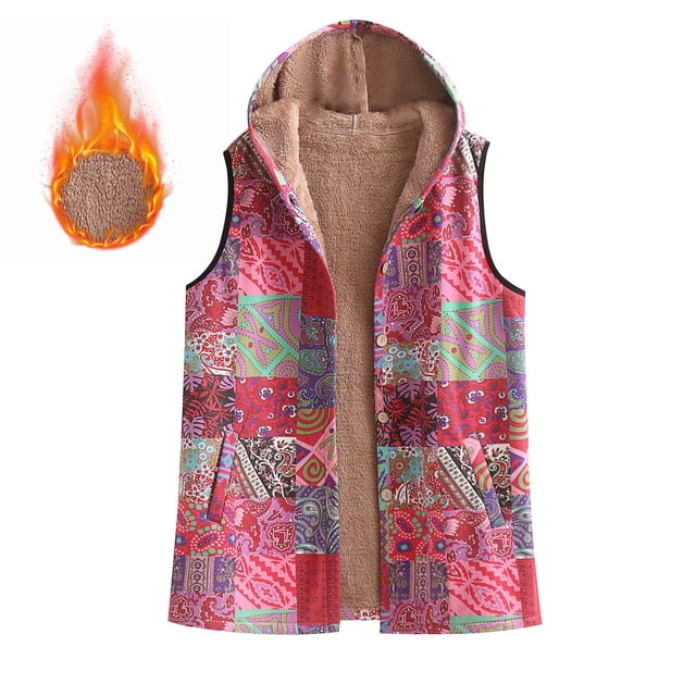 Quilted Vest Women's Hooded Drawstring Puffer Sleeveless Jacket Warm Fleece Lining Casual Winter Layer