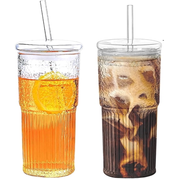 2PCS Plastic Cups with Lids and Straws 20 oz Iced Coffee Cups Home Essential and Coffee Bar Accessories Tumblers with Lid and Straw for Beer Cocktail Tea and Latte Clear