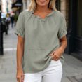 thumbnail image 4 of Neewe Cotton Linen Basic T Shirts for Women Pleated Crew Neck Short Sleeve Summer Solid Loose Fit Plain Casual Tops, 4 of 7