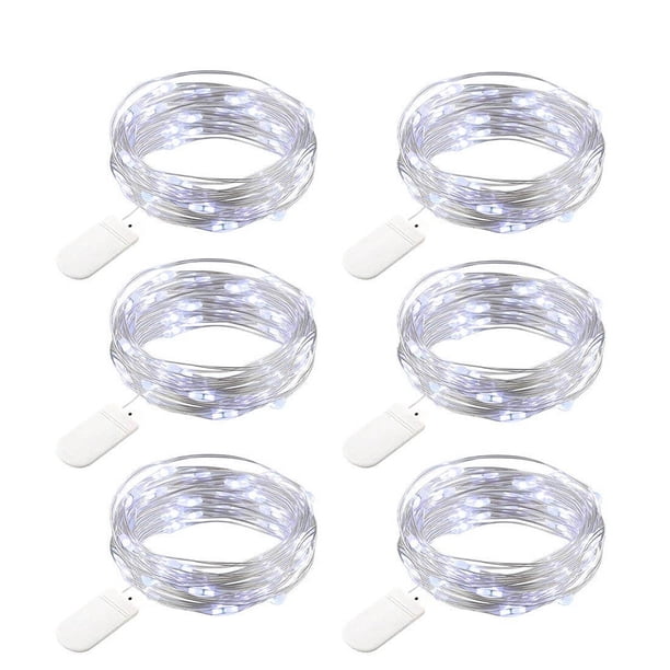 Guirnalda de luces LED con batería y alambre de cobre, 1,2 m, 24 luces LED, funciona con pilas, impermeable, para decoración de botellas, color blanco frío, paquete de 8