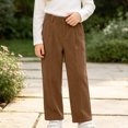 thumbnail image 5 of hotojiny Girls Corduroy Pants Casual Loose Wide Leg Kids Trousers with Pockets Comfy Pull on Plain Uniform Pants(Khaki,9-10 Years), 5 of 8
