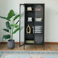 thumbnail image 2 of Tall 2-Door 4 Shelf Steel Accent Cabinet with Fluted Glass-Black, 2 of 8