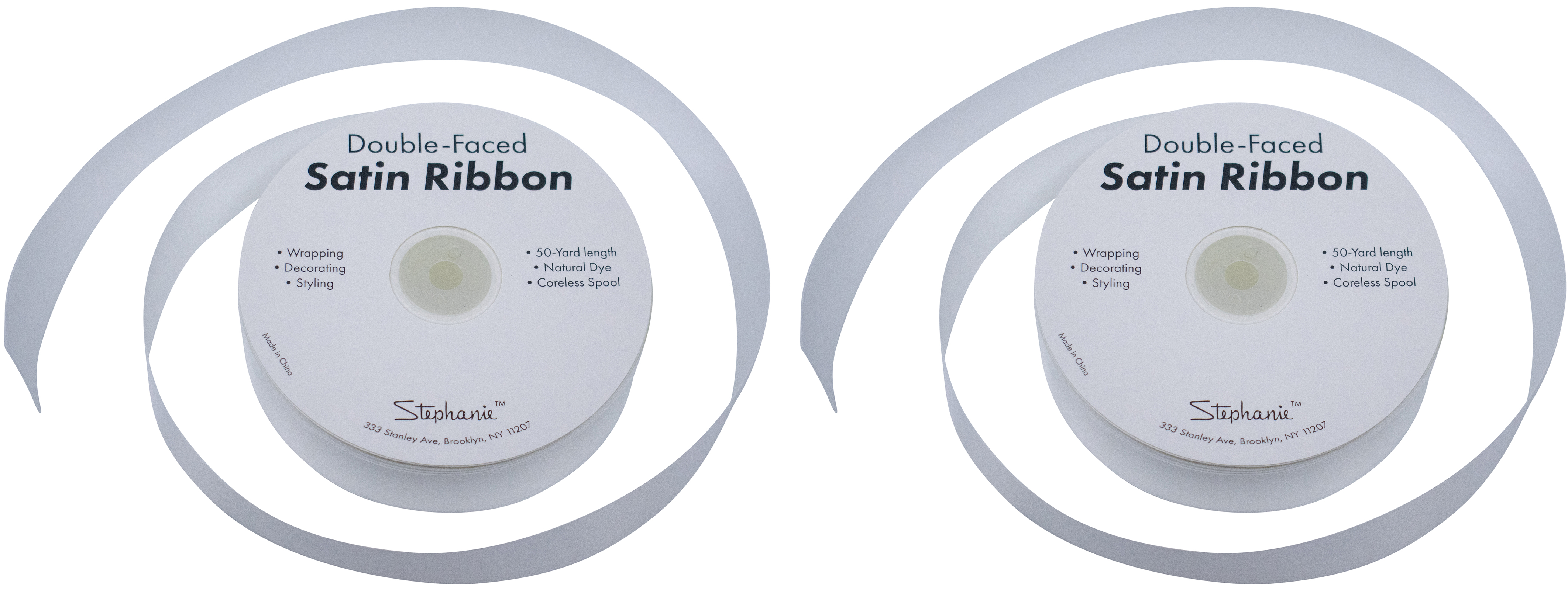 Set of 2 Double Faced Satin Ribbon 100 Yards (1 1/2", Pearl Ivory)