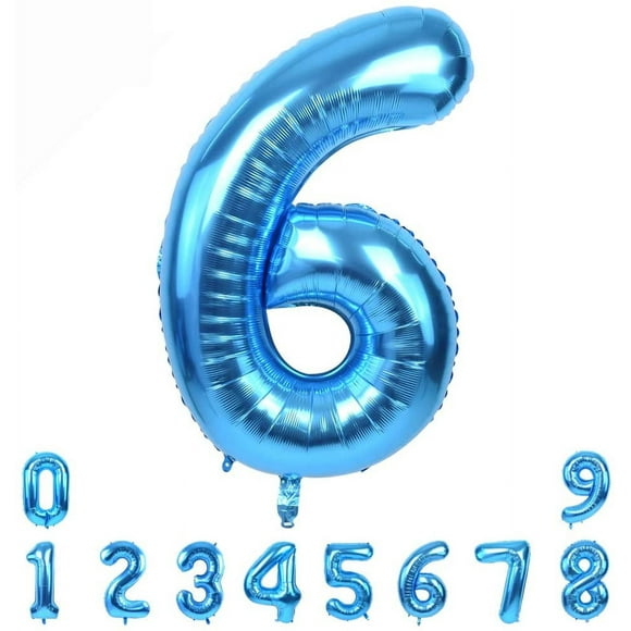 40 Inch Blue Large Numbers Balloon 0-9(Zero-Nine) Birthday Party Decorations,Foil Mylar Big Number Balloon Digital 6 for Birthday Party,Wedding, Bridal Shower Engagement Photo Shoot, Anniversary