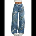 thumbnail image 1 of Pantalones Vaqueros Vintage de Tiro Alto con Estampado Floral y Pierna Recta para Mujer, Informales, de Verano Azul S, 1 of 9