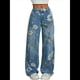 thumbnail image 1 of Pantalones Vaqueros Vintage de Tiro Alto con Estampado Floral y Pierna Recta para Mujer, Informales, de Verano Azul XL, 1 of 9