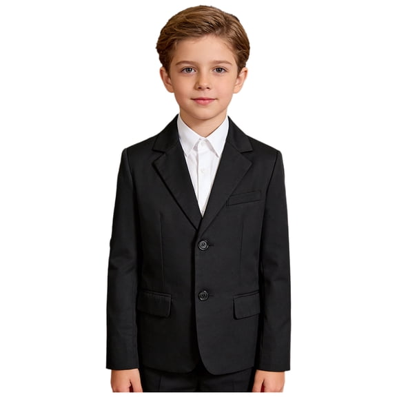 Raenseen Kids Boys Formal Jacket Notched Lapel Shoulder Pads Blazer Outerwear Black 6