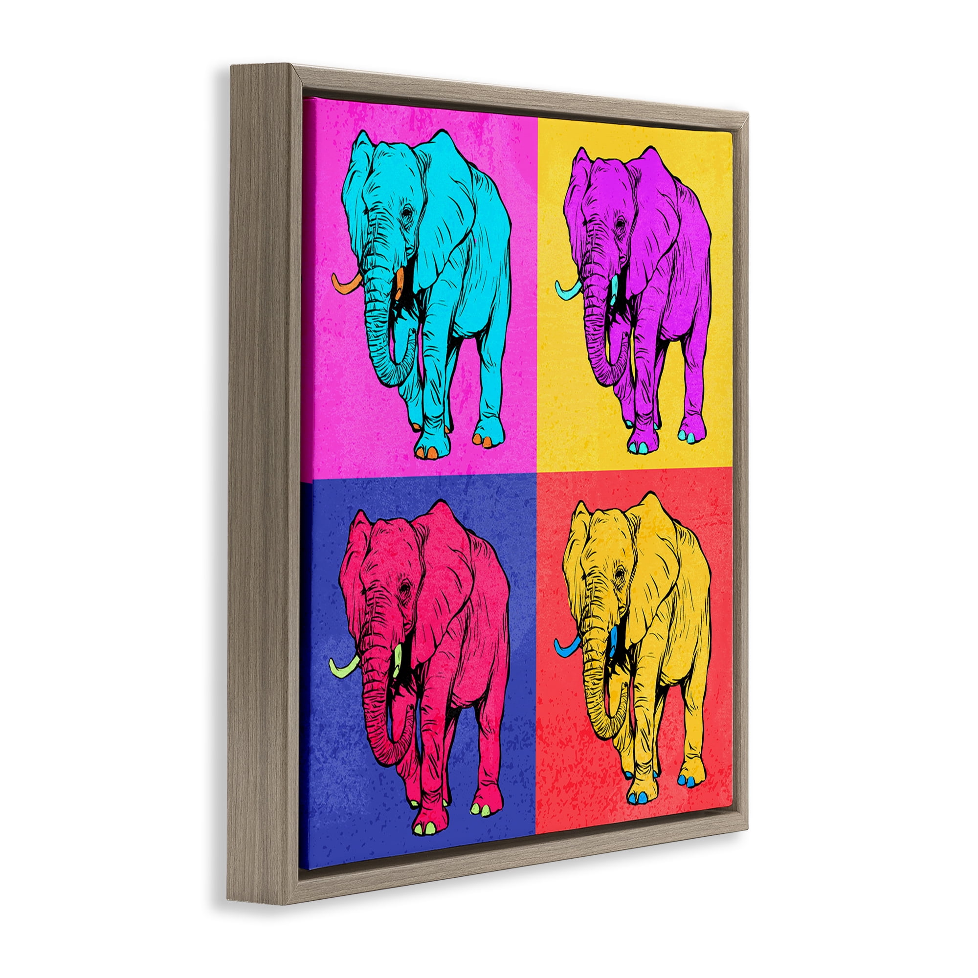 Stupell Industries Bold Pop Elephants Animals Painting Brown Floater Framed Canvas Art Print Wall Art, 25 x 25