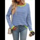 thumbnail image 1 of Suéteres de Mujer de Larga, Cuello Redondo, Rayas de Colores, Suéteres Casuales de Punto Azul M, 1 of 8