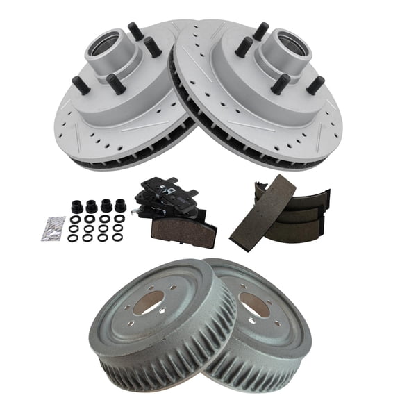 TRQ Front Performance Drilled Slotted Brake Rotor Pad Rear Drum Shoe Kit for GM BKA90623 Fits select: 1995-1999 CHEVROLET GMT-400, 1995-1999 GMC SIERRA