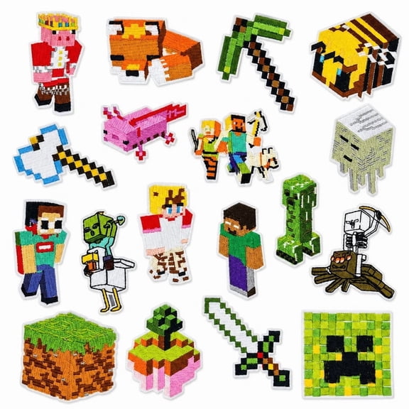 16 Pcs Pixel Style Iron On Patches, Embroidered DIY for Jackets Backpacks Hats