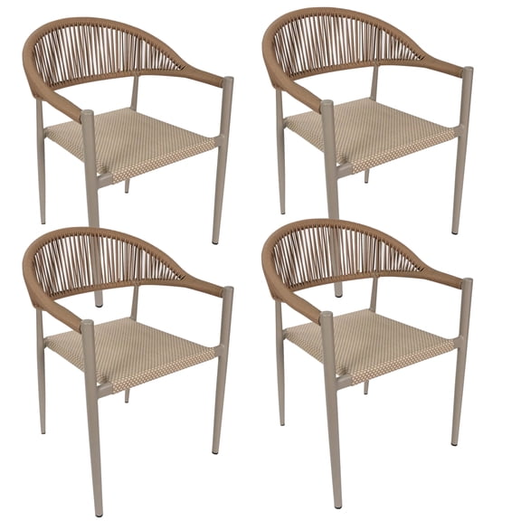Vmopu New Set of 4 Gray Outdoor  Stackable Dining Chair, PE Rattan for Bistro Restaurant Garden