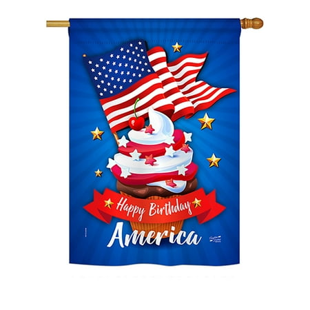 Angeleno Heritage H137073-BO Happy Birthday America Americana Fourth of July Impressions Decorative Vertical 28" x 40" Double Sided House Flag
