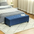 thumbnail image 2 of HOMCOM Linen Fabric Wood Feet Entry Bench, Contemporary Home Decor Blue, 2 of 10