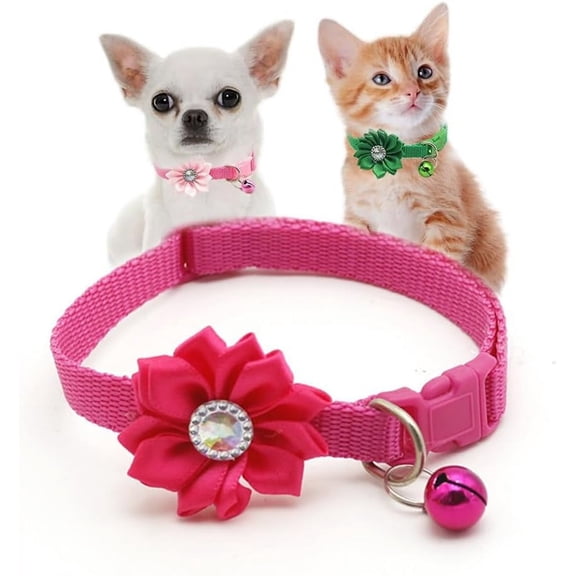 Puppy Collar with Flower Nylon Buckle Cat Collar with Bells for XS Tiny Pet Dogs Girl Kitten Boy Small Animal 1Pack