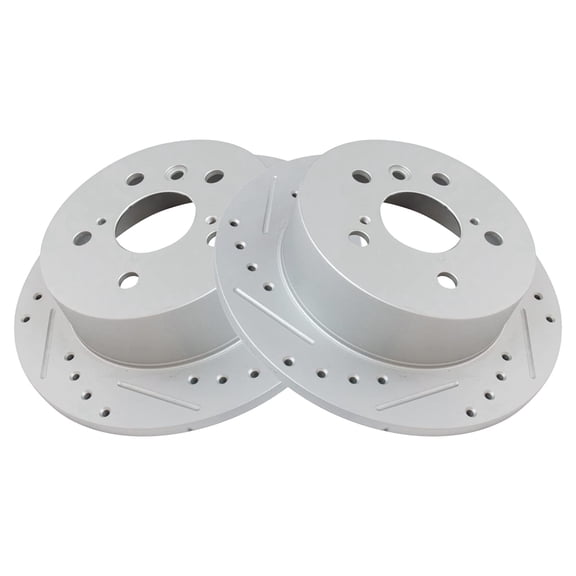 TRQ Rear Performance Brake Rotors Set Solid Premium G-Coated Cross Drilled & Slotted Fits Select 2013-2018 Lexus ES300h ES350 Toyota Avalon 2012-2017 Camry