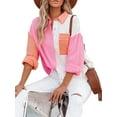 thumbnail image 5 of GXFC Womens Color Block Button Down Shirts Long Sleeve Oversized Boyfriend Blouses Tops with Pockets, 5 of 9