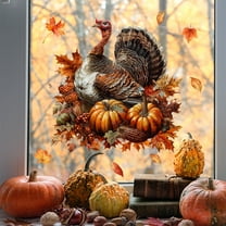 chaungfeng Christmas Wall Stickers, Thanksgiving Glass Window Decals, Removable PVC Material, Autumn Theme, for Bedroom, Living Room, Seasonal Decor, 11.8x13 Inches