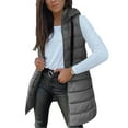 thumbnail image 6 of Womens Long Puffer Vest Quilted Hooded Full Zip Vest Padded Sleeveless Coat Jackets With Pockets, 6 of 7