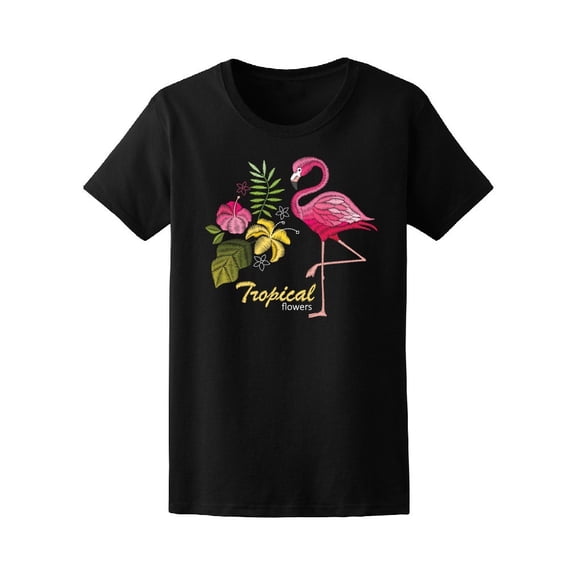 Cute Flamingo Tropical Flowers Tee Women's -Image by Shutterstock