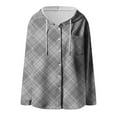 thumbnail image 3 of Gamivast Plaid Jackets for Women Trendy Hooded Button up Coat Lightweight Long Sleeve Casual Shacket Jacket Holiday Travel Outerwear with Chest Pocket, 3 of 6
