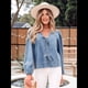 thumbnail image 5 of Blusa Vaquera con Cuello en V y Mangas Largas Abullonadas con Lazo Frontal para Mujer, Ideal para Salir de Verano Azul Pavo Real S, 5 of 8