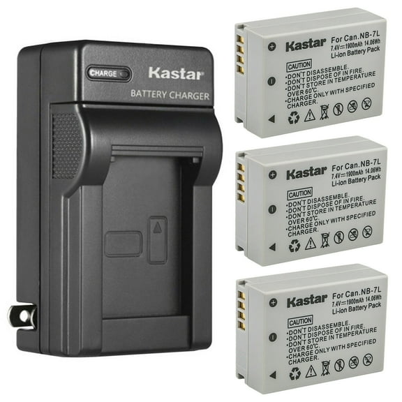 Kastar 3-Pack Battery and AC Wall Charger Replacement for Canon NB-7L NB7L, NB-7LH NB7LH Battery, canon CB-2LZ, CB-2LZE Charger, Canon PowerShot G10, PowerShot G10 IS, PowerShot G10IS Cameras