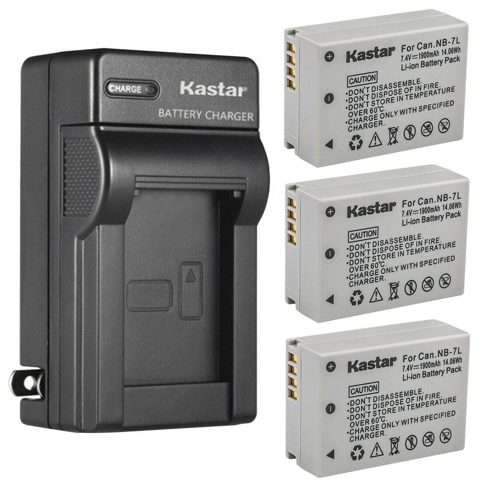 Kastar 3-Pack Battery and AC Wall Charger Replacement for Canon NB-7L NB7L NB-7LH NB7LH Battery canon CB-2LZ CB-2LZE Charger Canon PowerShot G10 PowerShot G10 IS PowerShot G10IS Cameras