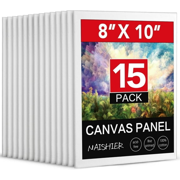 NAISHIER Canvases for Painting 8x10In, 15 Pack Blank Canvas Boards Bulk - Cotton Art Canvas for Oil, Acrylic & Watercolor Painting