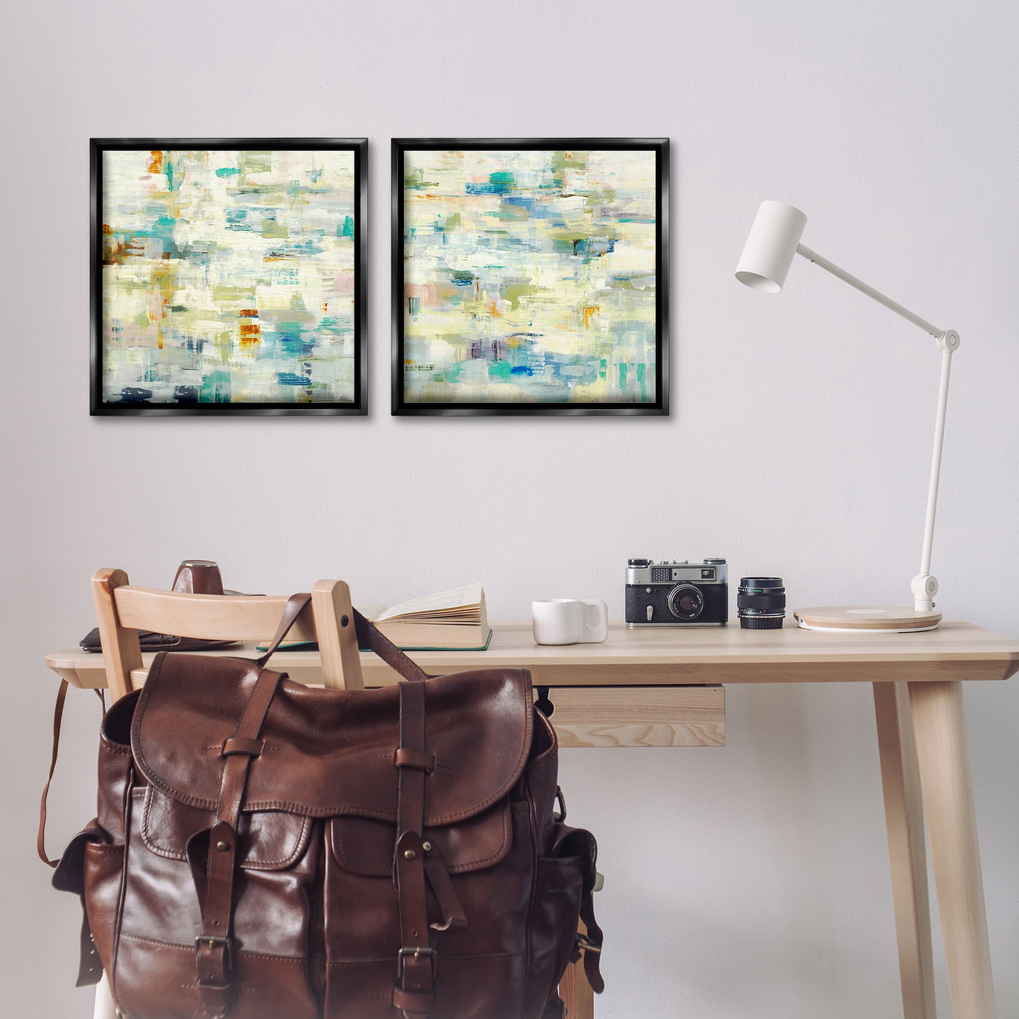 Stupell Industries Complex Patterned Abstraction Abstract Painting Black Floater Framed Canvas Art Print Wall Art, 18 x 18, Set of 2