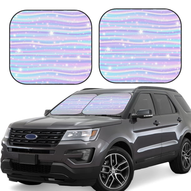 Balery Striped Gradient Parasol para parabrisas de coche de 2 piezas | Parasol plegable para parabrisas delantero de coche para la mayoría de sedanes-Medium