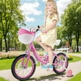 thumbnail image 6 of Girls Bike for Toddlers and Kids Ages 4-9 Years Old, 16 18 Inch Kids Bike with Flashing Training Wheels & Basket,Girls Bicycle with Handbrake & Kickstand, Pink/Purple, 6 of 14