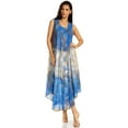 thumbnail image 5 of Sakkas Ombre Floral Tie Dye Tank Sheath Caftan Rayon Dress - Blue / Mustard - One Size, 5 of 5