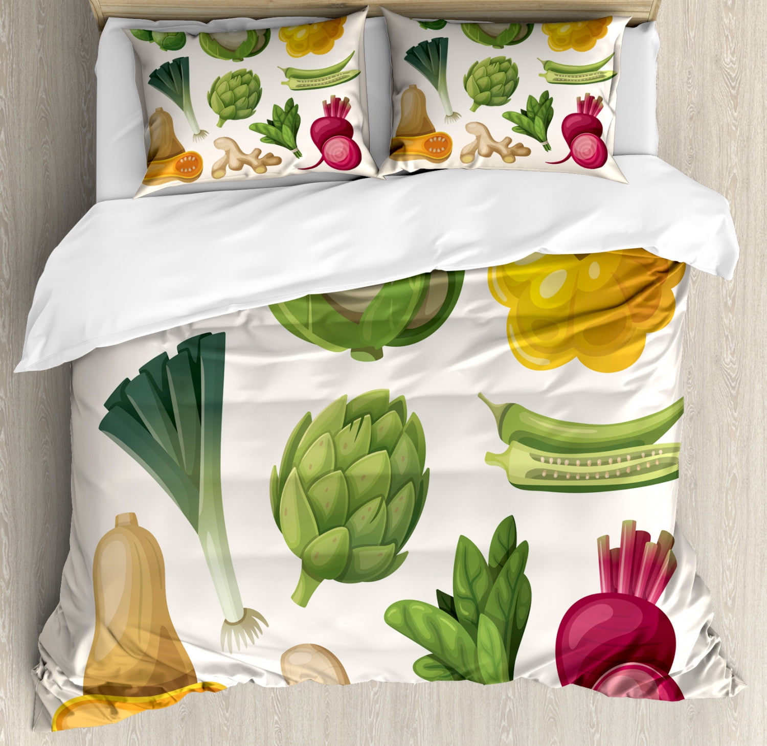 Vegetable King Size Duvet Cover Set, Exotic Menu Vegan Crop Growth Chef