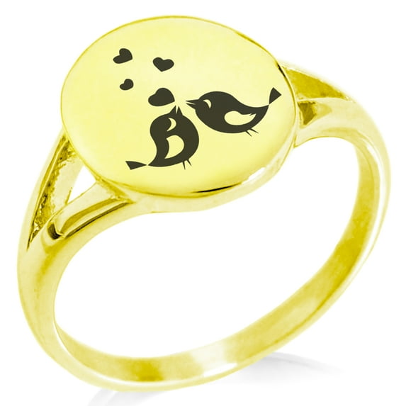 Stainless Steel Lovebirds Heart Minimalist Oval Top Polished Statement Ring