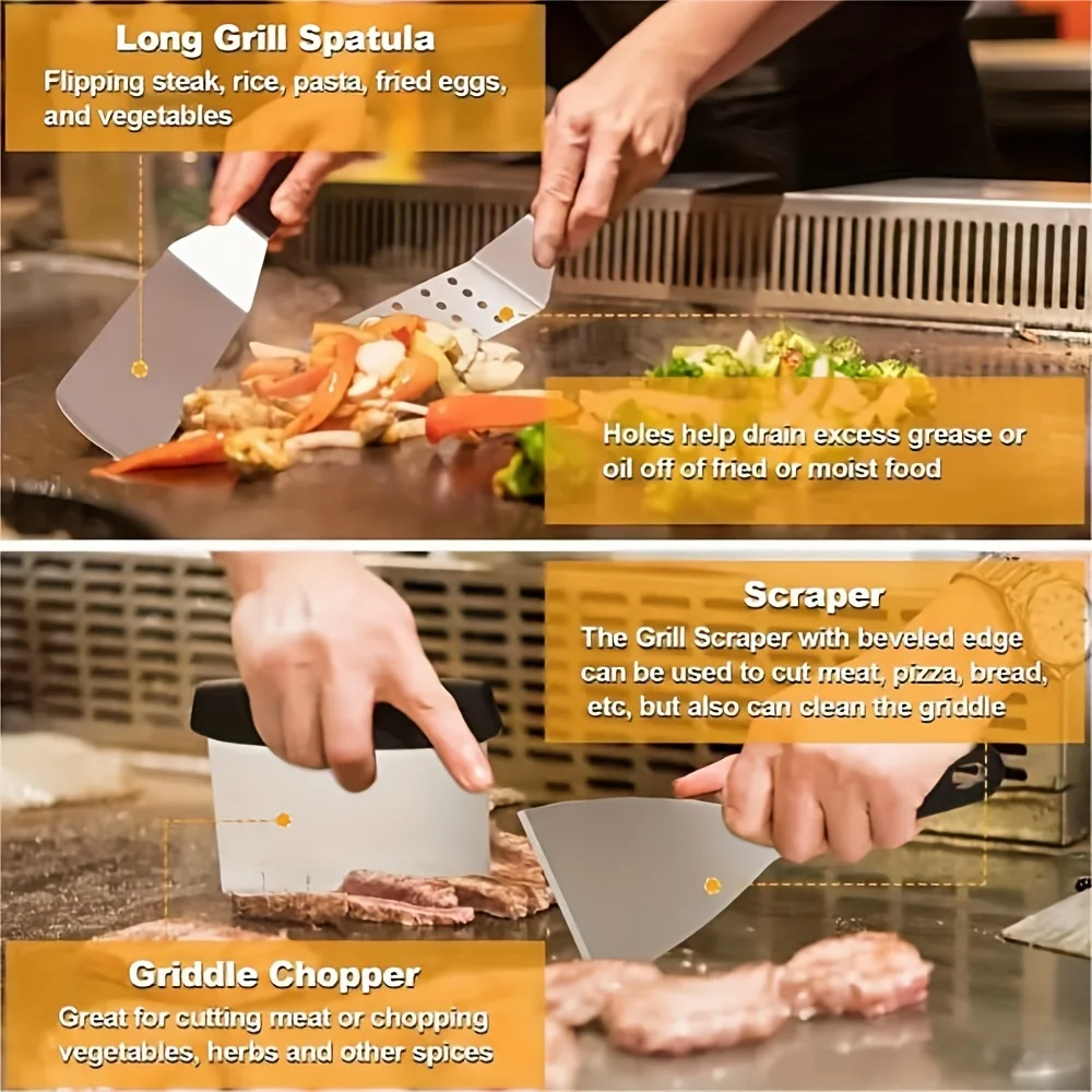 13 PCS Griddle Accessories Kit, Flat Top Grill Accessories Set for Blackstone and Camp Chef, Professional Grill Spatula Set with Melting Dome, Burger Press for Outdoor BBQ Cooking