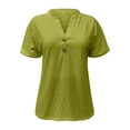 thumbnail image 3 of MIXUE Womens Summer Tops Summer Solid Color Fashion Casual Button V Neck Short Sleeve Pullover Tee Shirts Outwear,Green,M, 3 of 4
