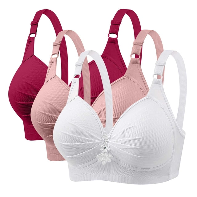 Timegard 3pc Wireless Bras for Women Plus Size Adjustable Strap Ruched Full Coverage Comfy Tshirts Bra