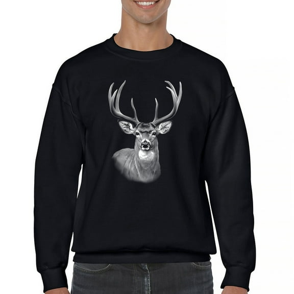 Deer Portrait Sweatshirt Monochrome Buck Head Nature Whitetail Wildlife Antlers Forest Rustic Hunt Trophy Crewneck