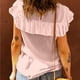 thumbnail image 4 of Mujeres volantes manga corta tops moda casual color puro cuello redondo mujeres verano ruffle manga corta encaje blusa rosa S, 4 of 6