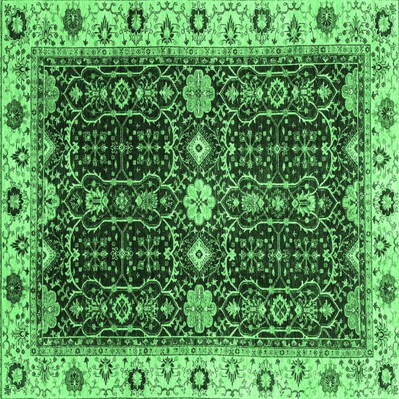 Ahgly Company Indoor Square Geometric Emerald Green Traditional Area Rugs, 6' Square