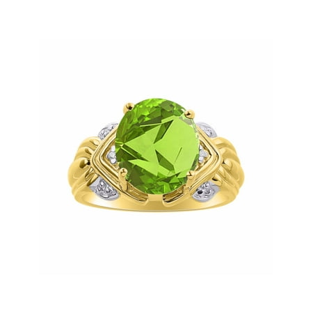 Topaz Color Stone Diamond & Peridot Ring Set In Yellow Gold Plated Silver - 12 X 10MM Color Stone Birthstone Ring DSL-LR7283PEY ()