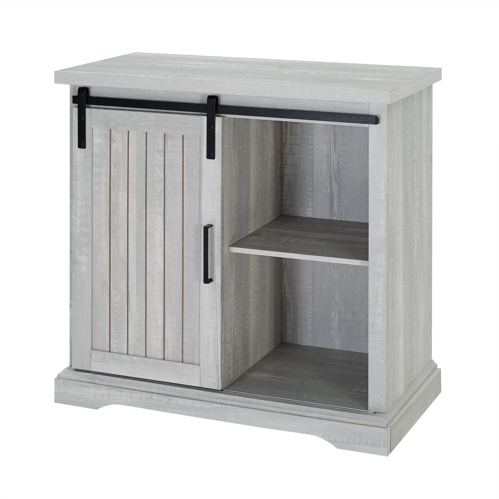 Woven Paths Modern Farmhouse Sliding Door Accent Cabinet, Stone Grey