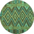 thumbnail image 1 of Ahgly Company Indoor Round Southwestern Turquoise Blue Country Area Rugs, 4' Round, 1 of 4
