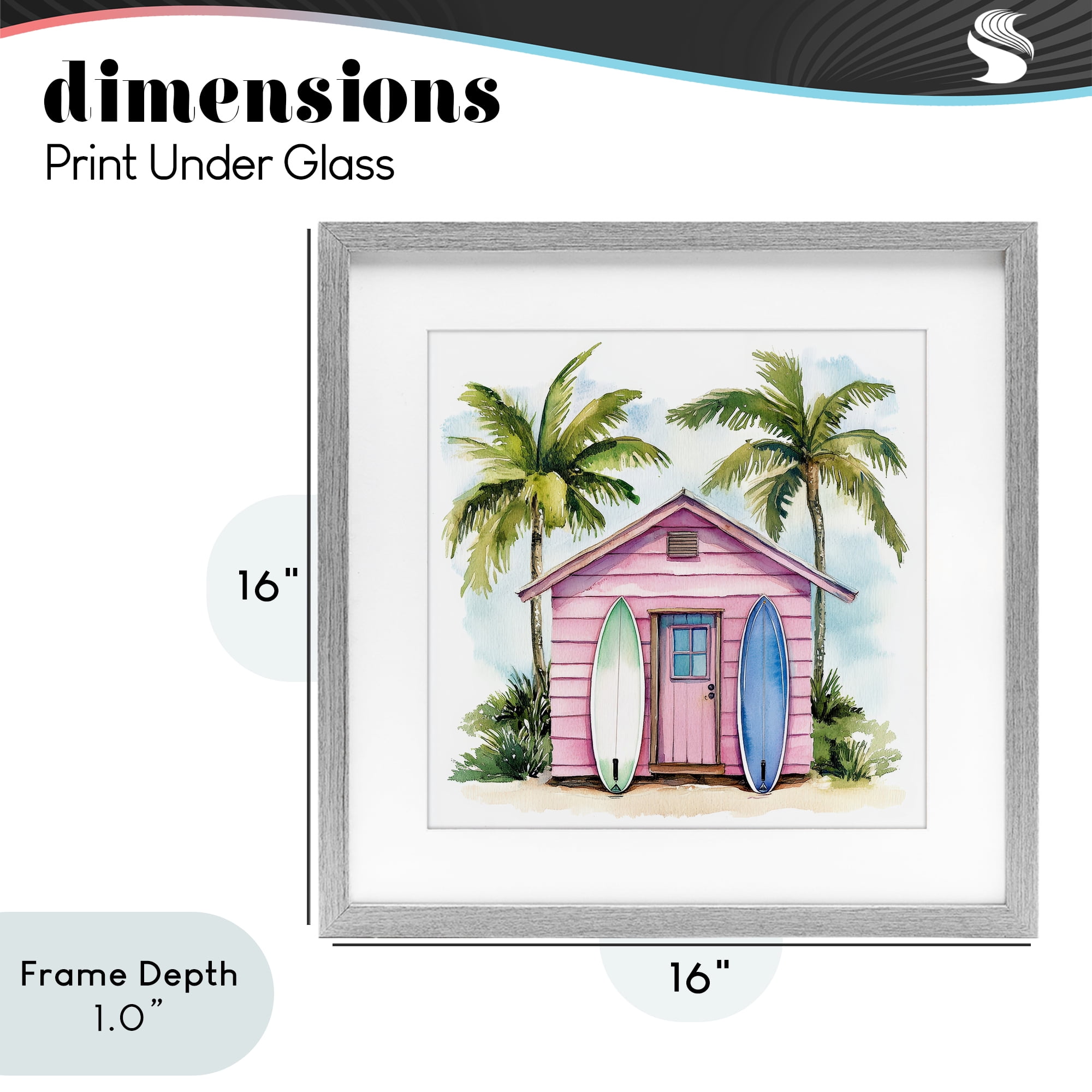 Stupell Industries Surf Shack Under Palms Gray Framed Print Under Glass, design by Petal Prints Design